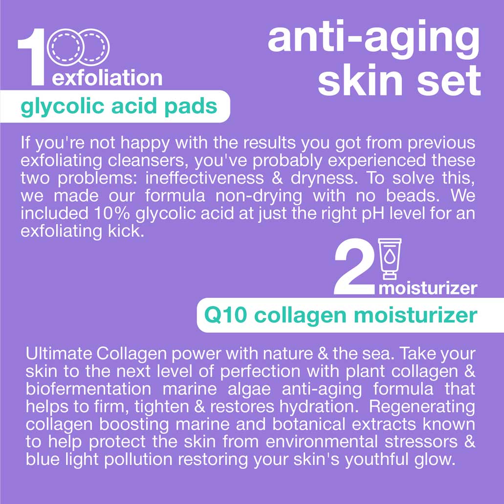 Anti-Aging Bundle - Glycolic Acid Pads, Collagen Moisturizer, SPF30