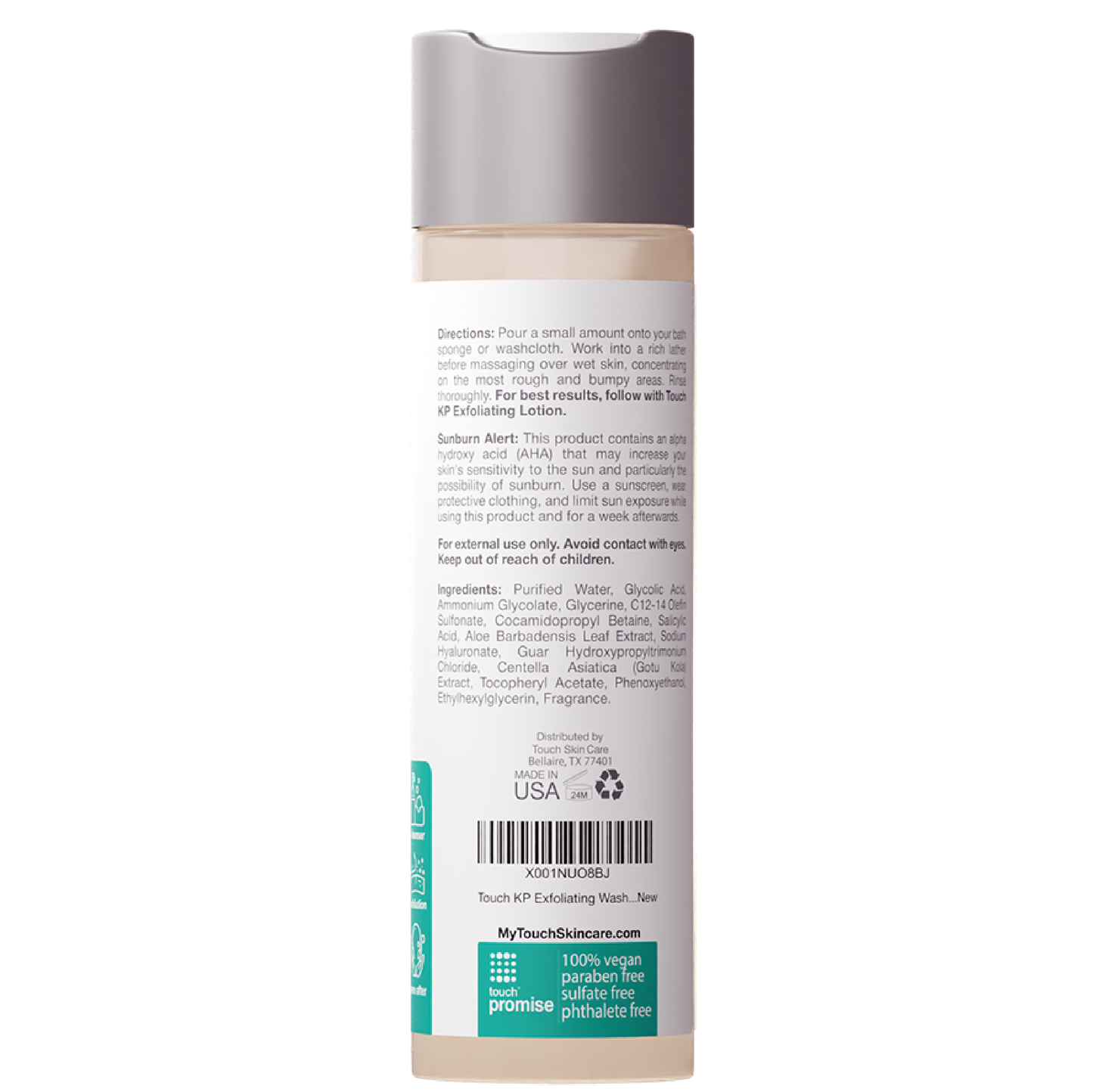 Touch skin care KP wash back label