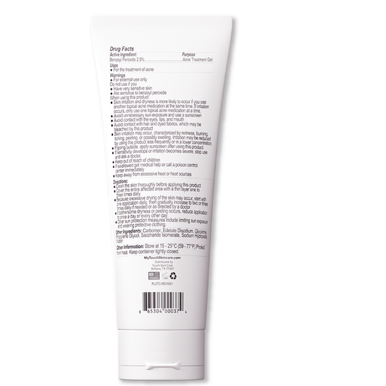Touch skin care Acne gel back label
