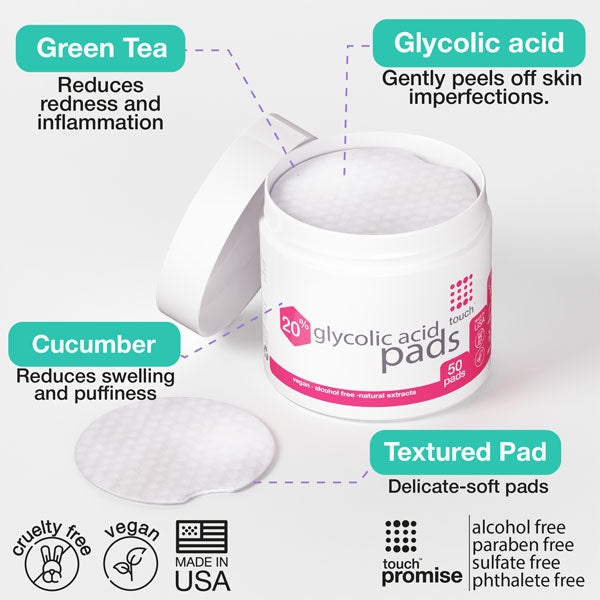 20 Glycolic Acid Pads Discover Excellence with Touch Skin Care