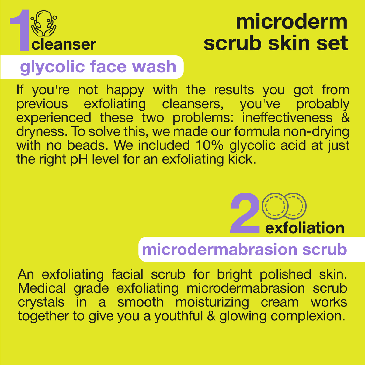 Microderm Bundle Face Wash Cleanser, Microdermabrasion Scrub, Collag